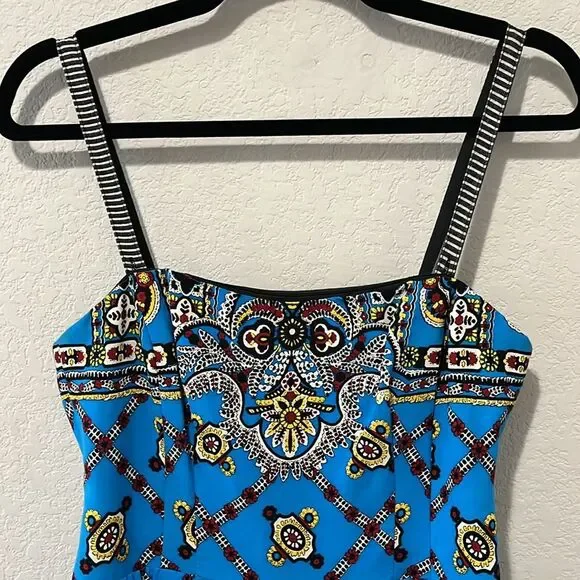 NANETTE LEPORE Border-Print Camisole Mini Dress, Blue Paisley, Size 4 - Picture 2 of 11
